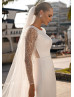 Beaded Ivory Lace Satin Buttons Back Sparkly Wedding Dress